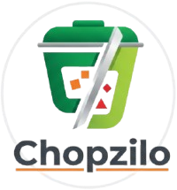 Chopzilo logo with a green trash bin icon and crossed-out symbol